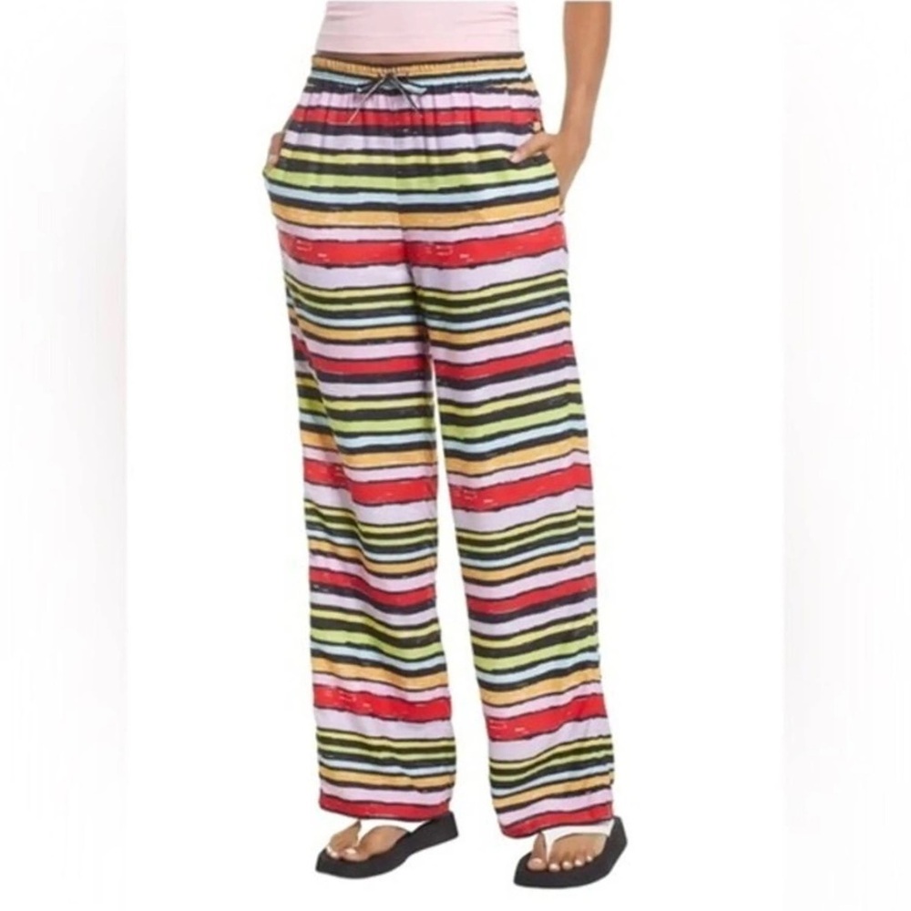 NWT BP. Black Multi Chalked Striped Drawstring Wide Leg Pants SMALL India Made